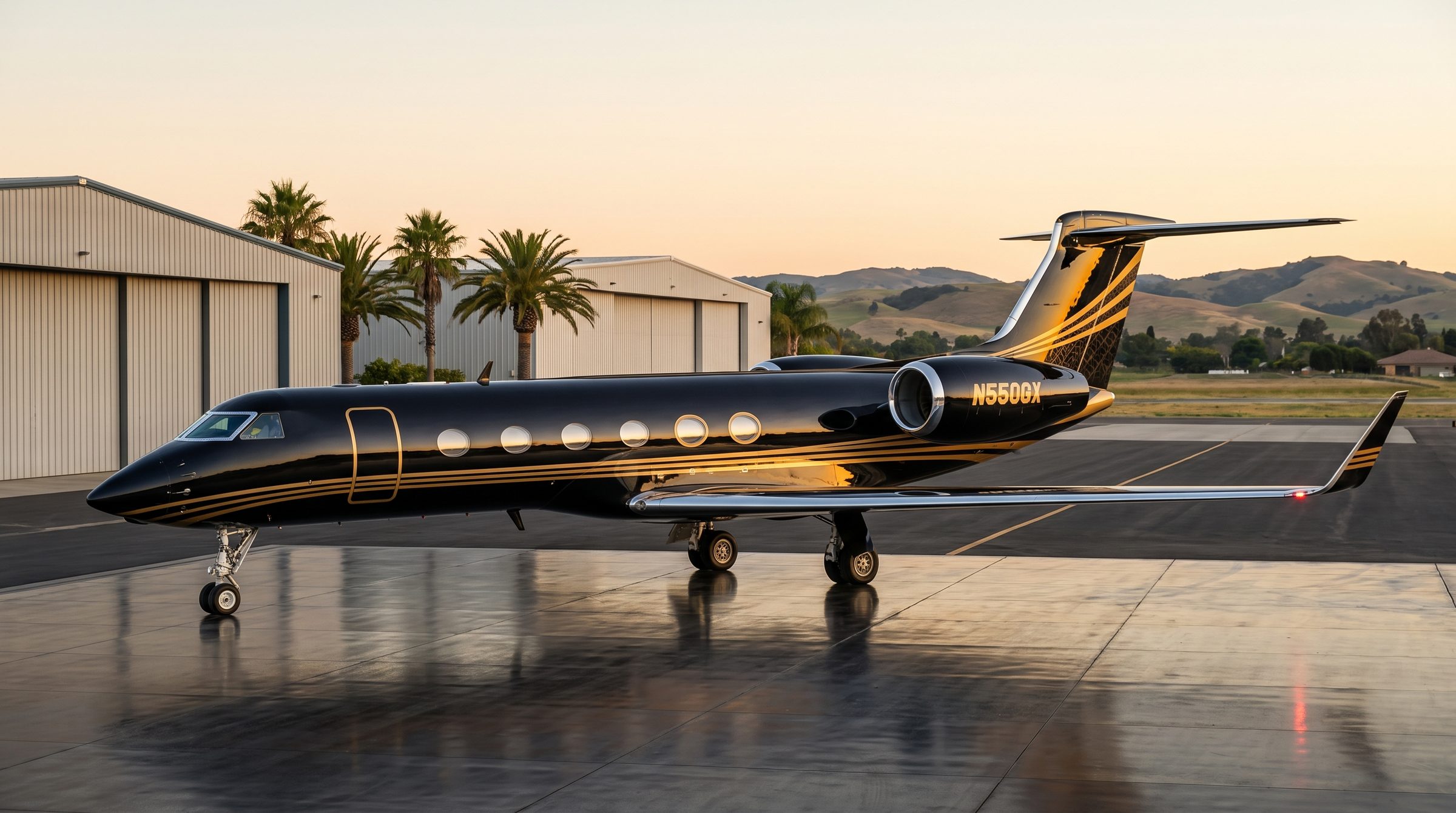 Private jet at golden hour